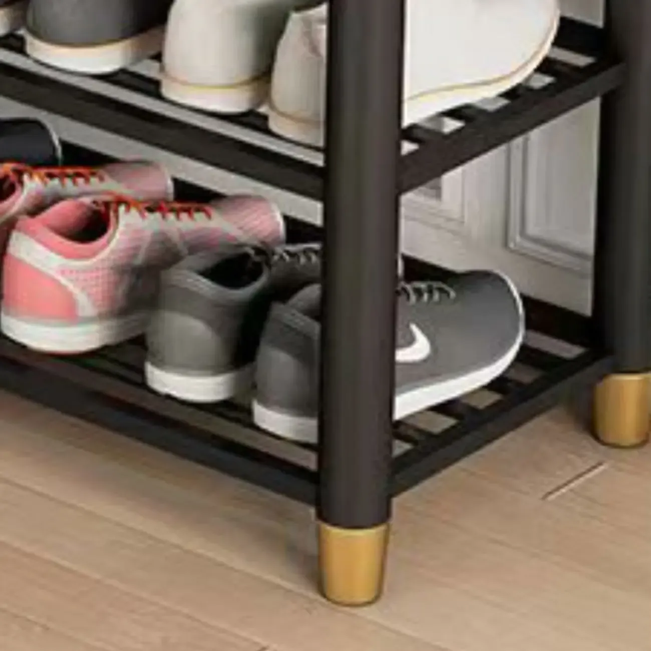 Modern Metal Entryway Shoe Storage Bench with Cushion Image - 7