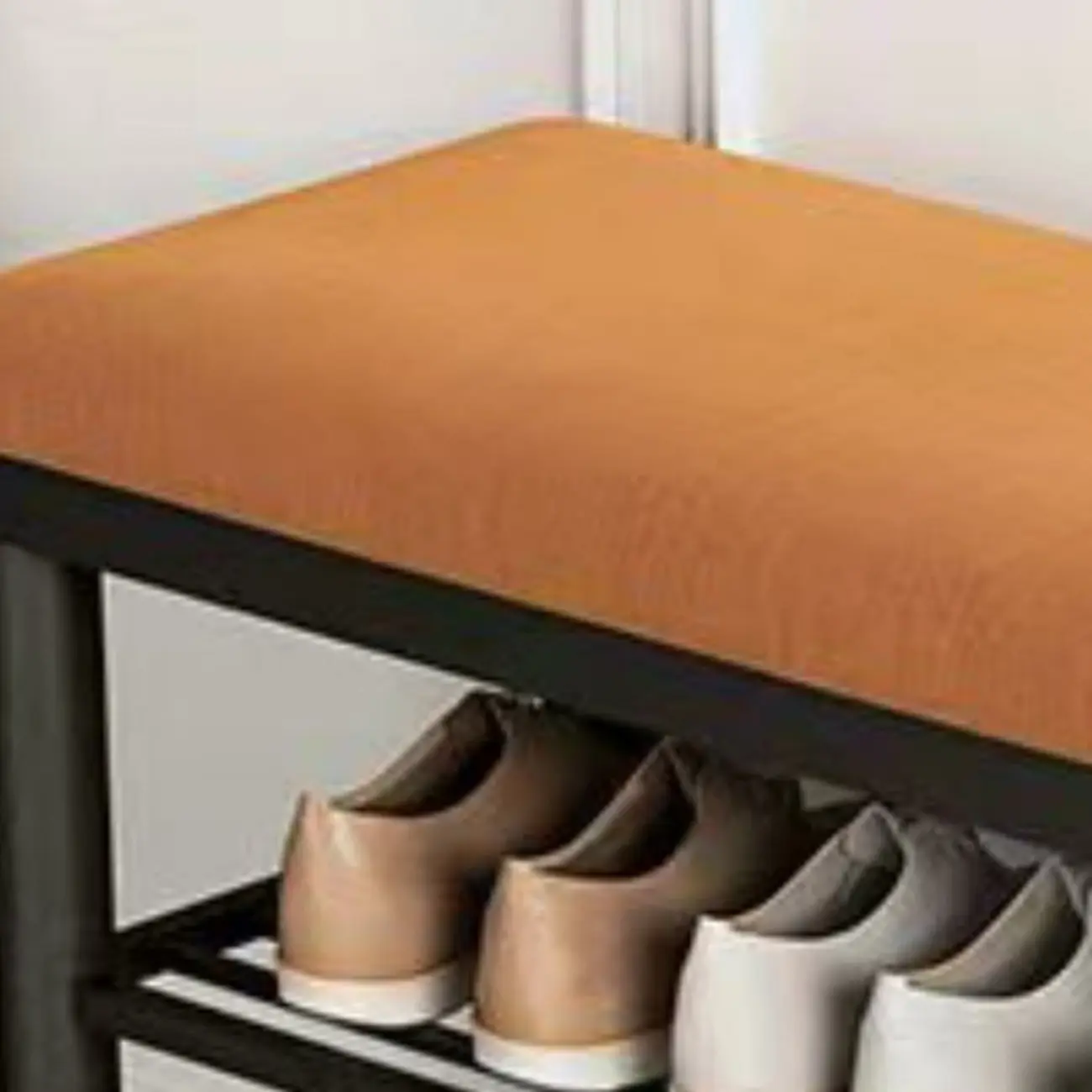 Modern Metal Entryway Shoe Storage Bench with Cushion Image - 8 | homeyfad