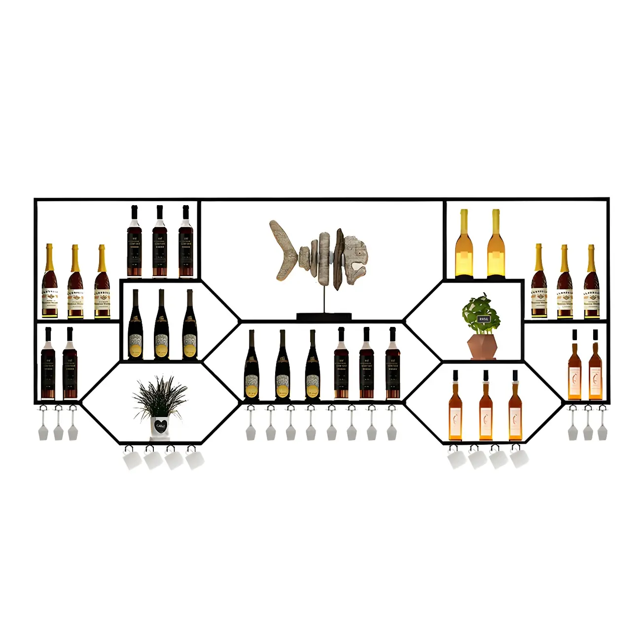 Black Metal Wall-Mounted Lighted Wine Rack Image - 9 | homeyfad