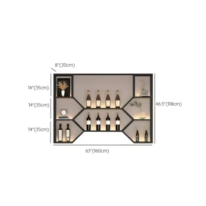 Black Metal Wall-Mounted Lighted Wine Rack #size