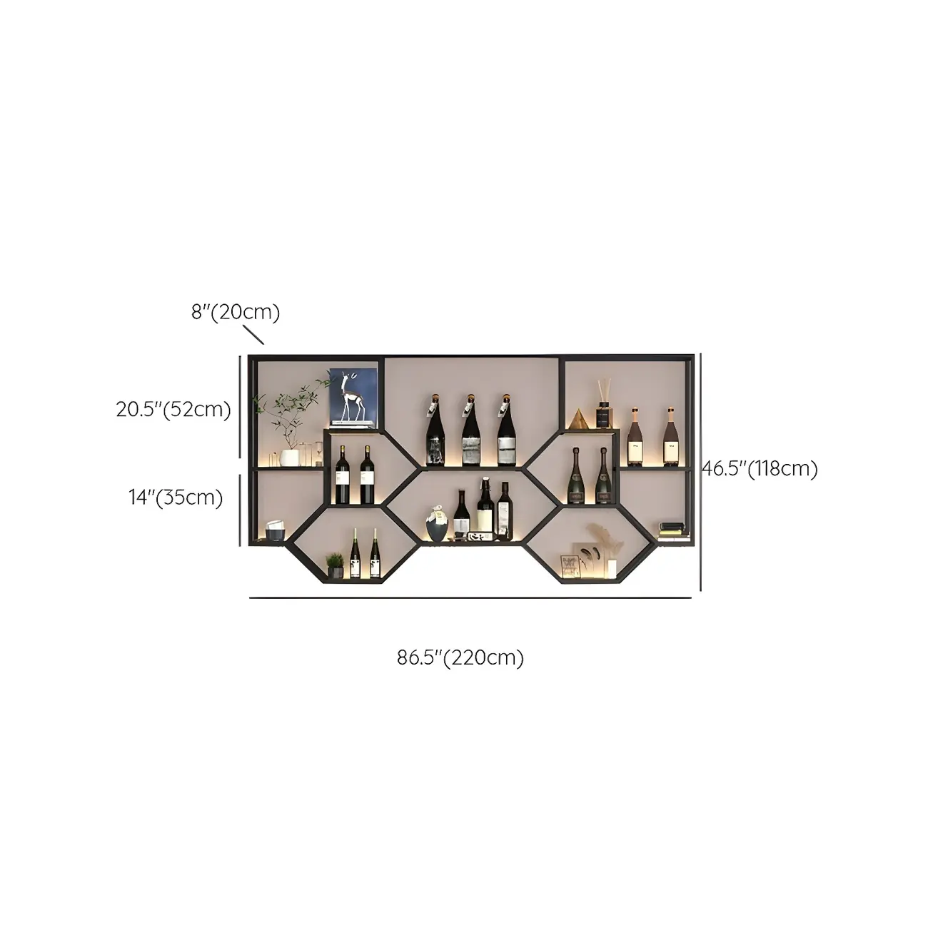 Black Metal Wall-Mounted Lighted Wine Rack Image - 14 | homeyfad