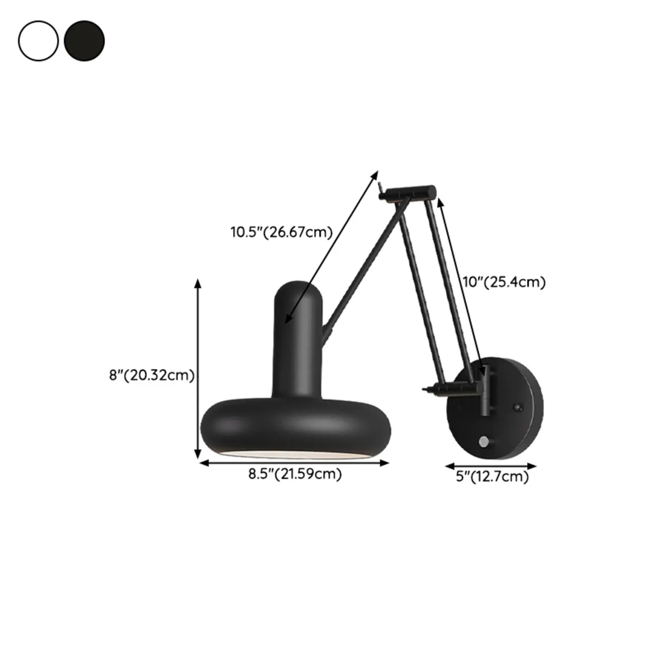 Simple Matte Swing Arm Wall Light with Rotary Socket Switch #size | homeyfad