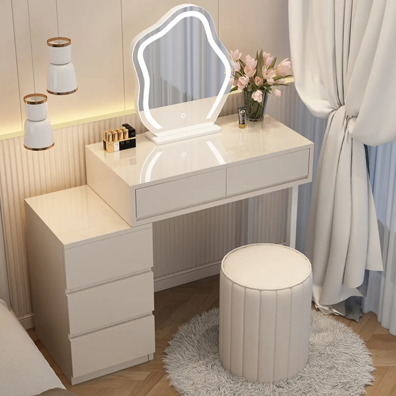 Contemporary White Wood Makeup Vanity for Bedroom Image - 2 | homeyfad