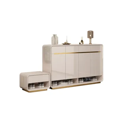 Glam Beige Solid Wood Shoe Cabinet with Display Top Image - 10