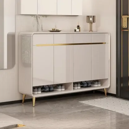 Glam Beige Solid Wood Shoe Cabinet with Display Top Image - 11