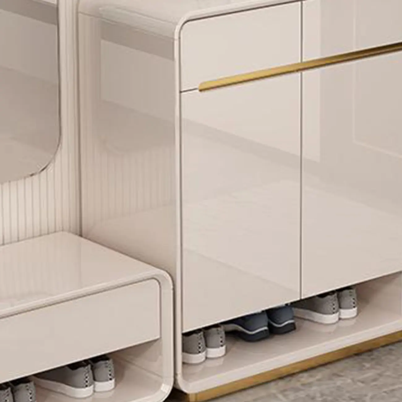 Glam Beige Solid Wood Shoe Cabinet with Display Top Image - 15 | homeyfad