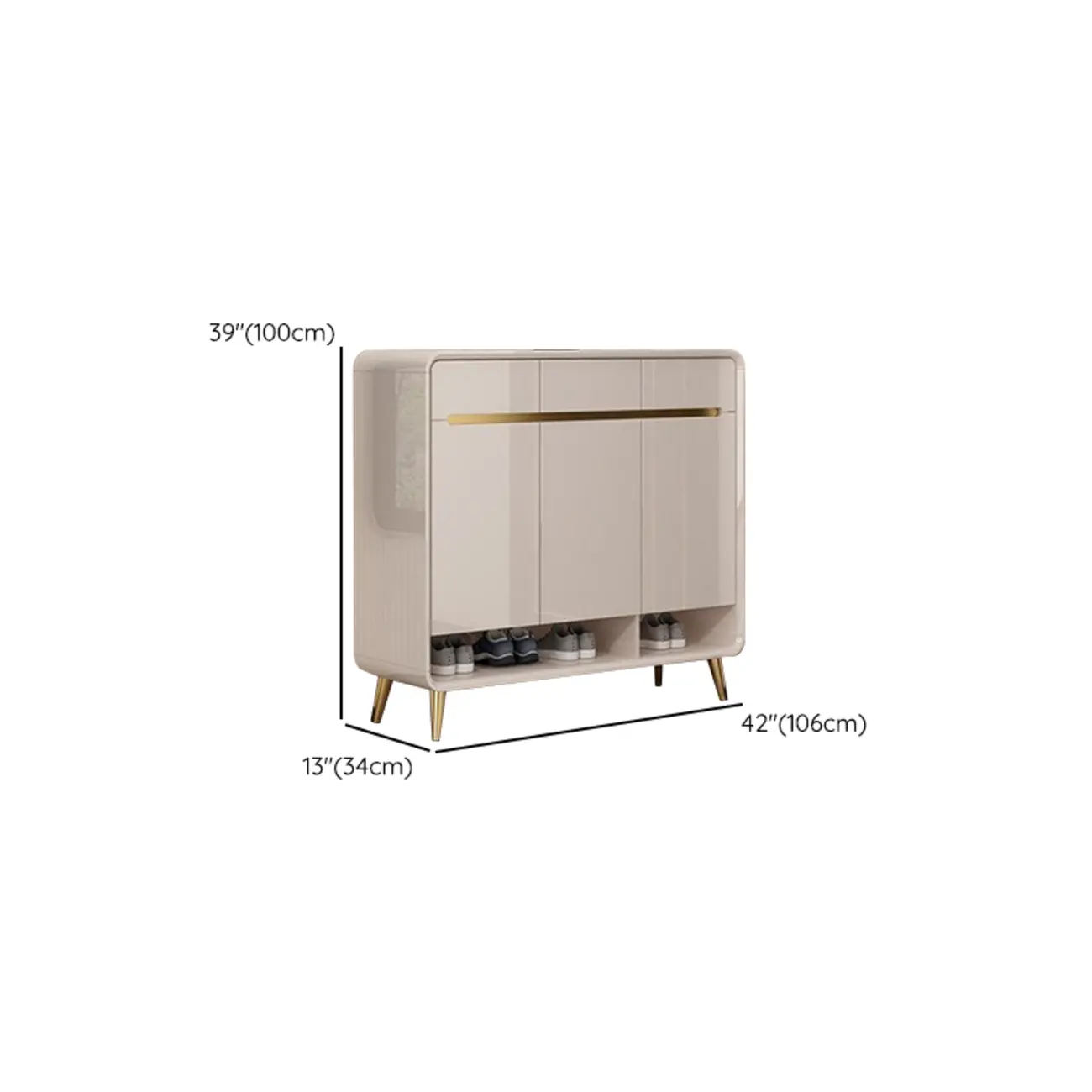 Glam Beige Solid Wood Shoe Cabinet with Display Top Image - 22 | homeyfad