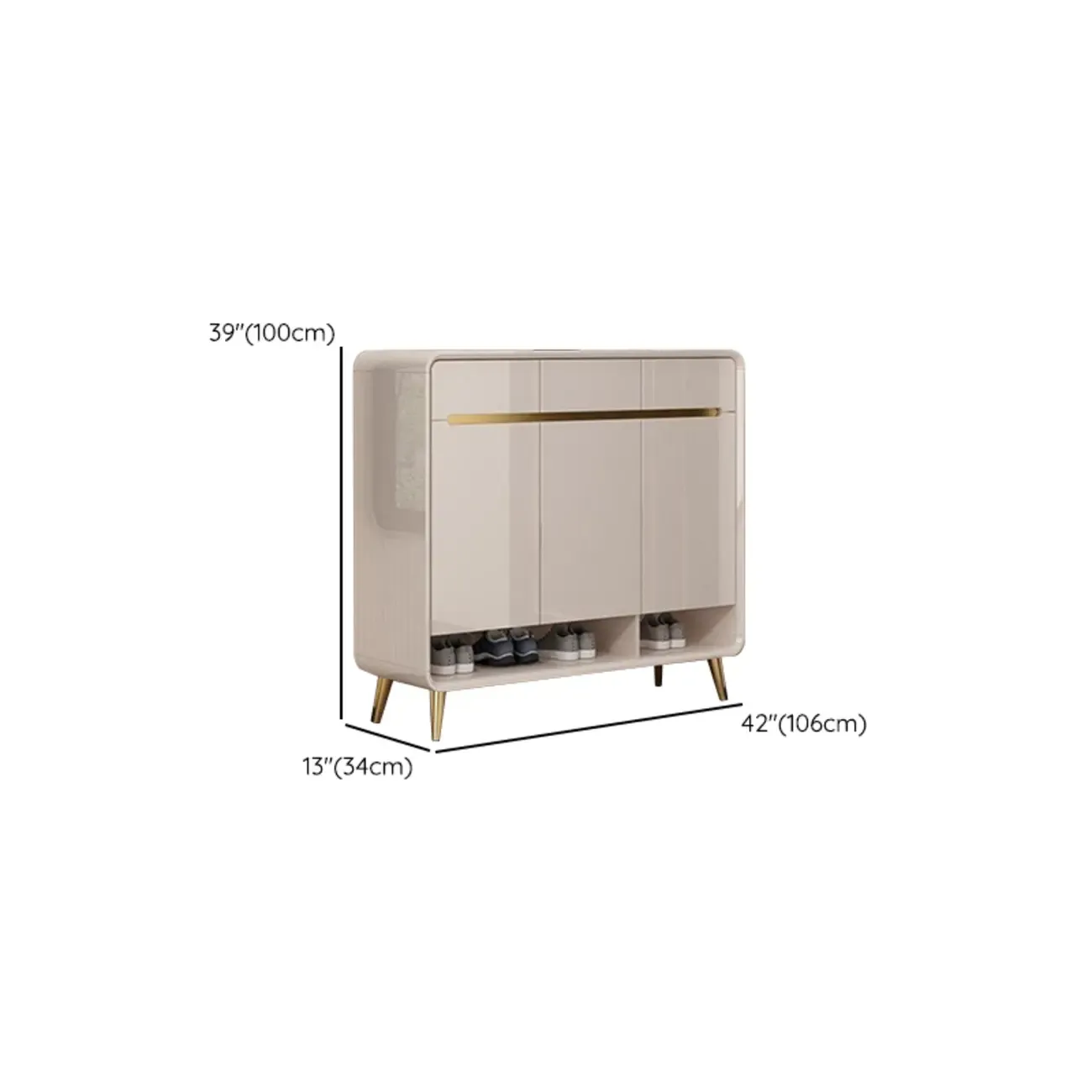 Glam Beige Solid Wood Shoe Cabinet with Display Top Image - 22