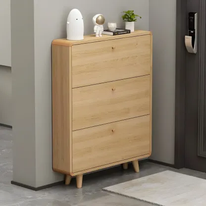 Narrow Modern Solid Wood Shoe Cabinet for Small Space Image - 1