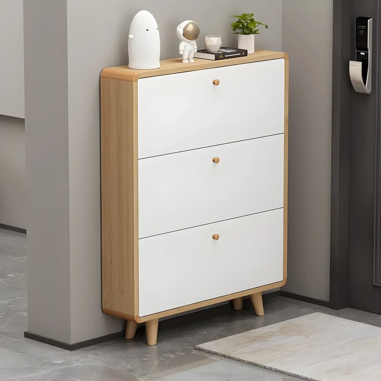 Narrow Modern Solid Wood Shoe Cabinet for Small Space Image - 3