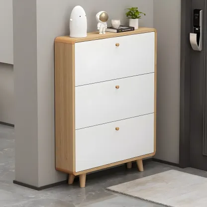 Narrow Modern Solid Wood Shoe Cabinet for Small Space Image - 3