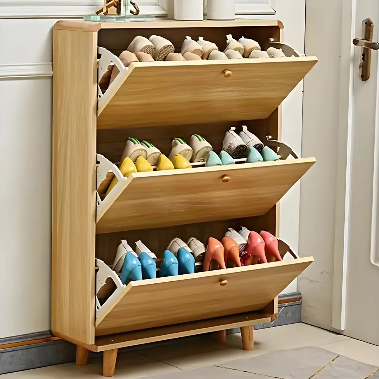 Narrow Modern Solid Wood Shoe Cabinet for Small Space Image - 2 | homeyfad