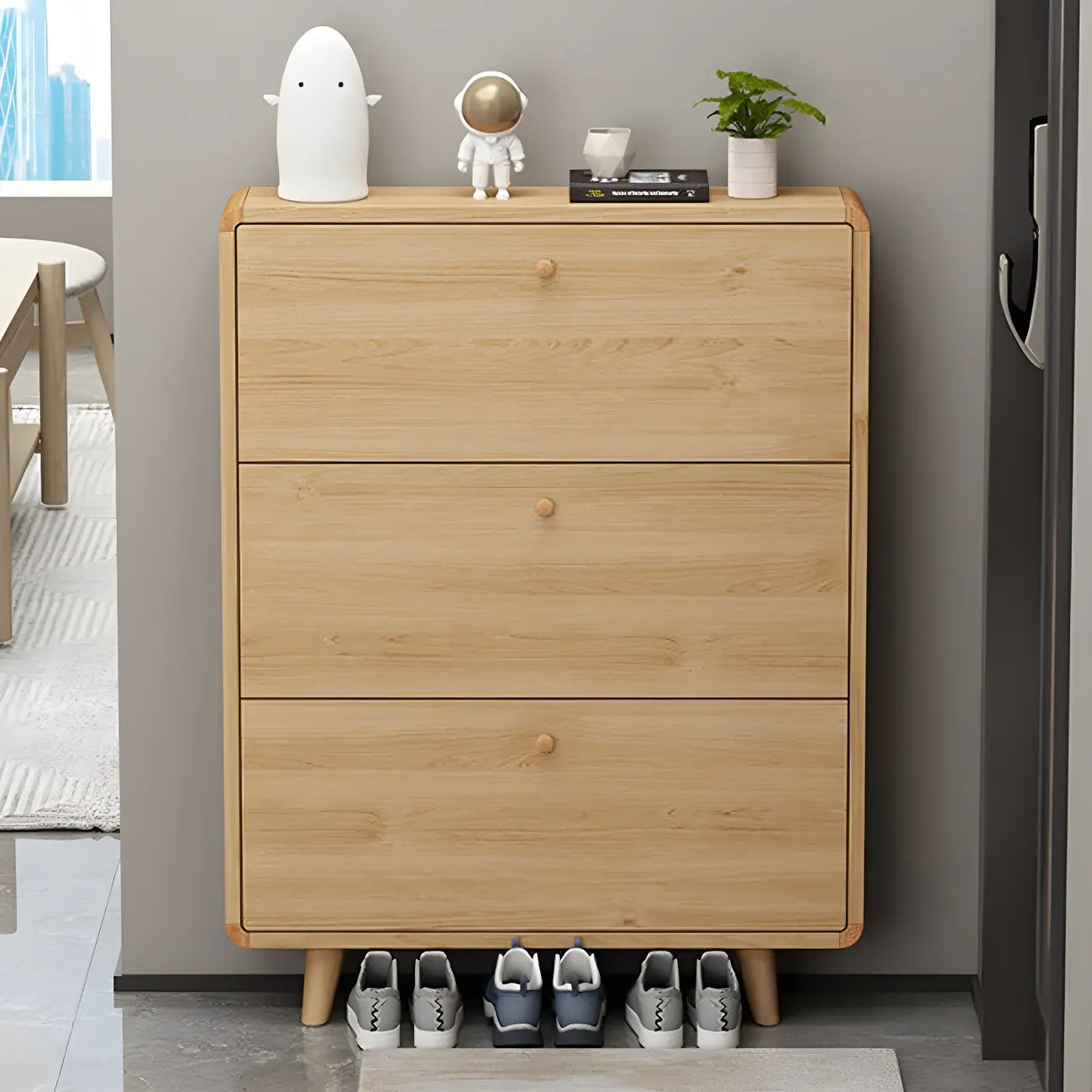 Narrow Modern Solid Wood Shoe Cabinet for Small Space Image - 4 | homeyfad
