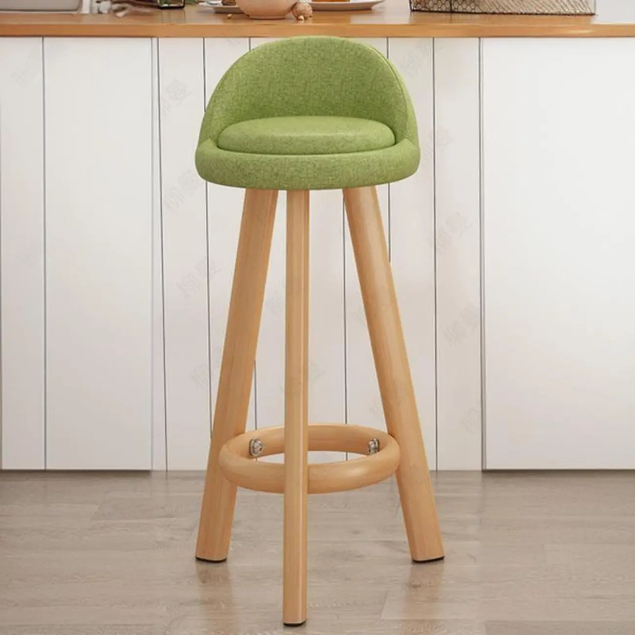 Green Upholstered Tripod Low Back Bar Stool Image - 5 | homeyfad