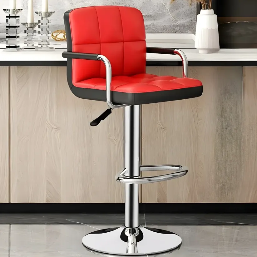 Adjustable Modern Leather Back Bar Stool 