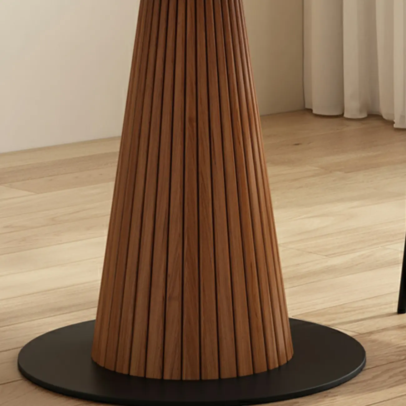 Scandinavian White Stone Brown Wood Round Dining Table Image - 8 | homeyfad