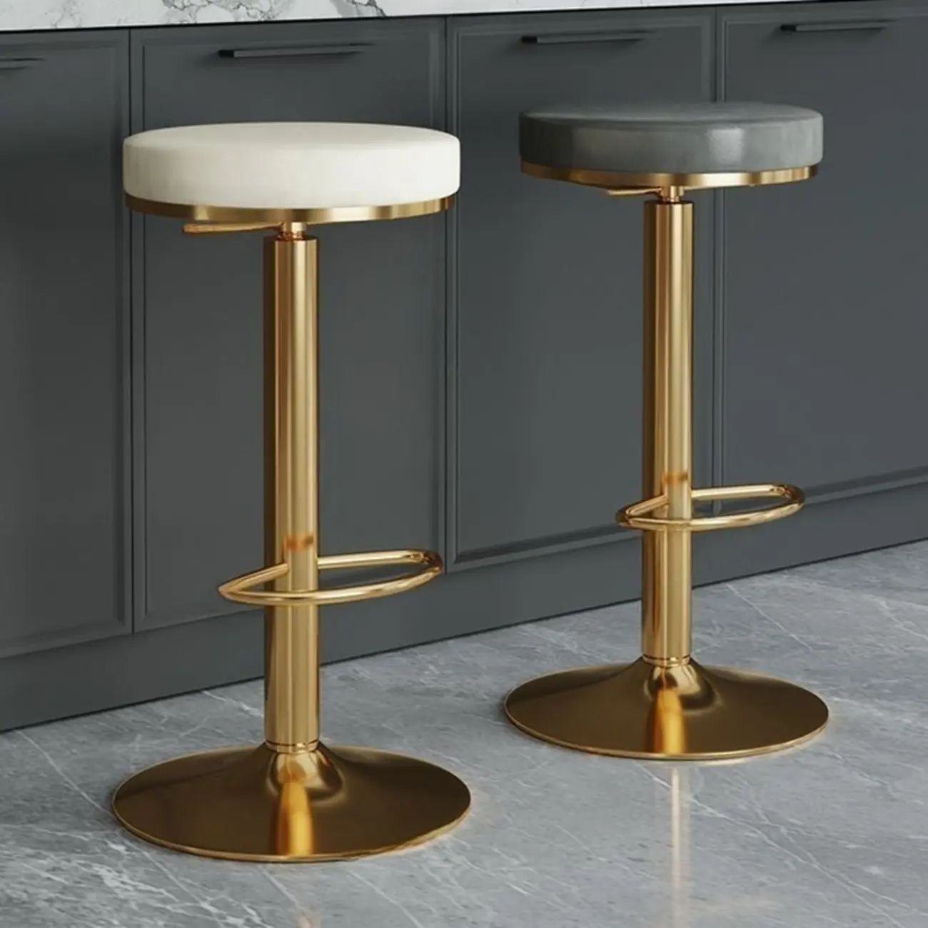 Glam Metal Armless Adjustable Bar Stools with Cushions for Home Image - 1 | homeyfad