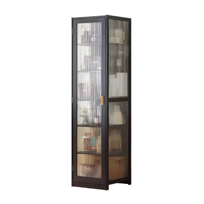Narrow Adjustable Scandinavian Bamboo Glass Curio Cabinet Image - 17