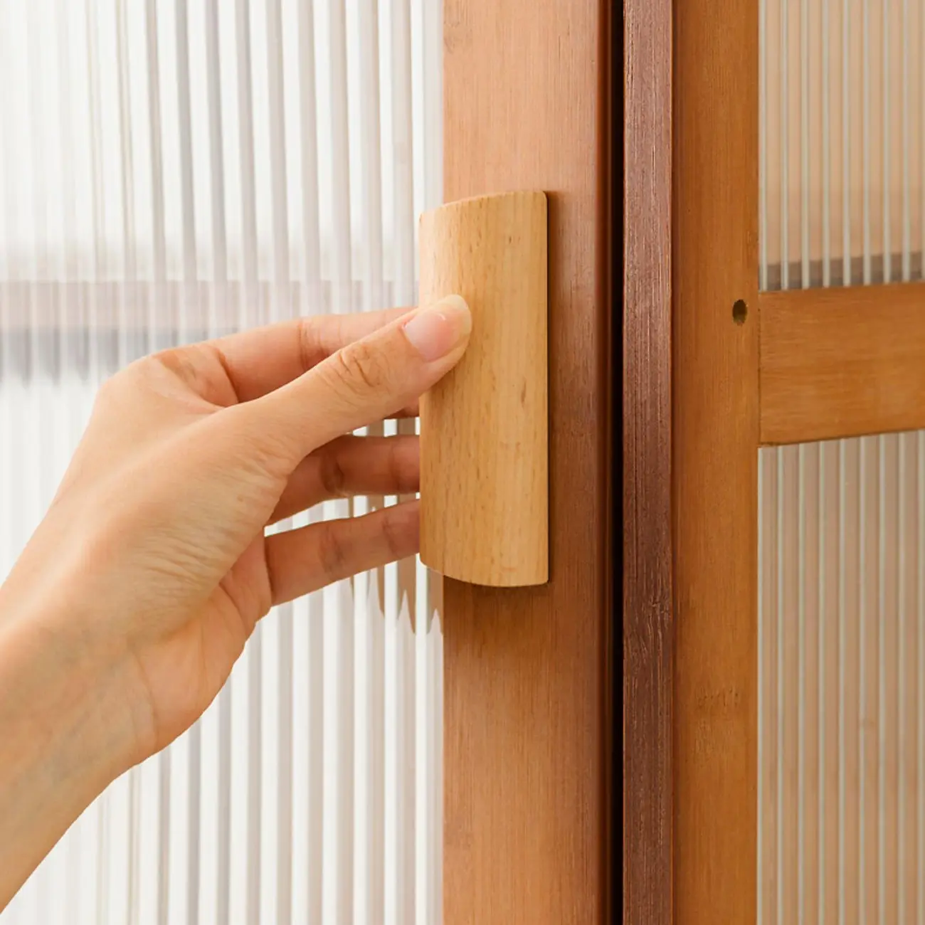 Narrow Adjustable Scandinavian Bamboo Glass Curio Cabinet Image - 7 | homeyfad