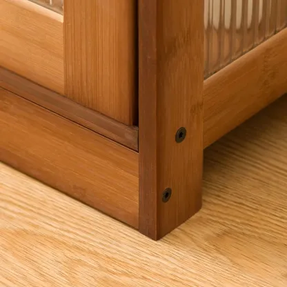 Narrow Adjustable Scandinavian Bamboo Glass Curio Cabinet Image - 9