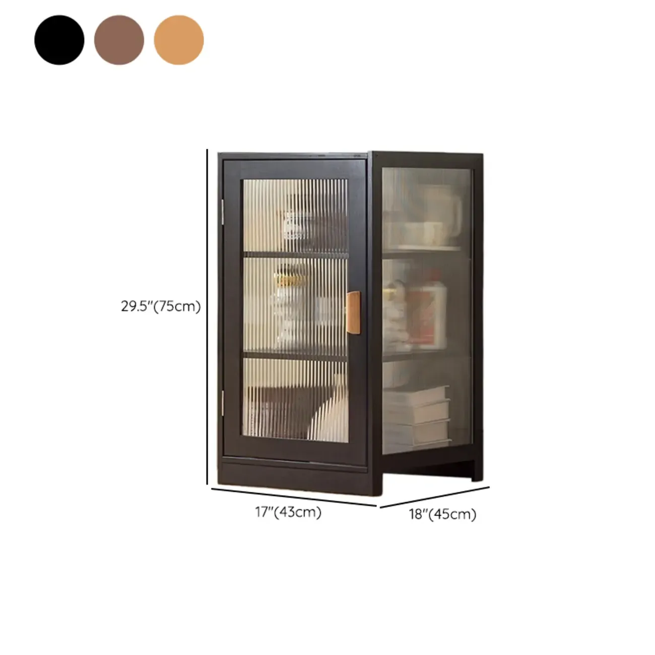 Narrow Adjustable Scandinavian Bamboo Glass Curio Cabinet #size