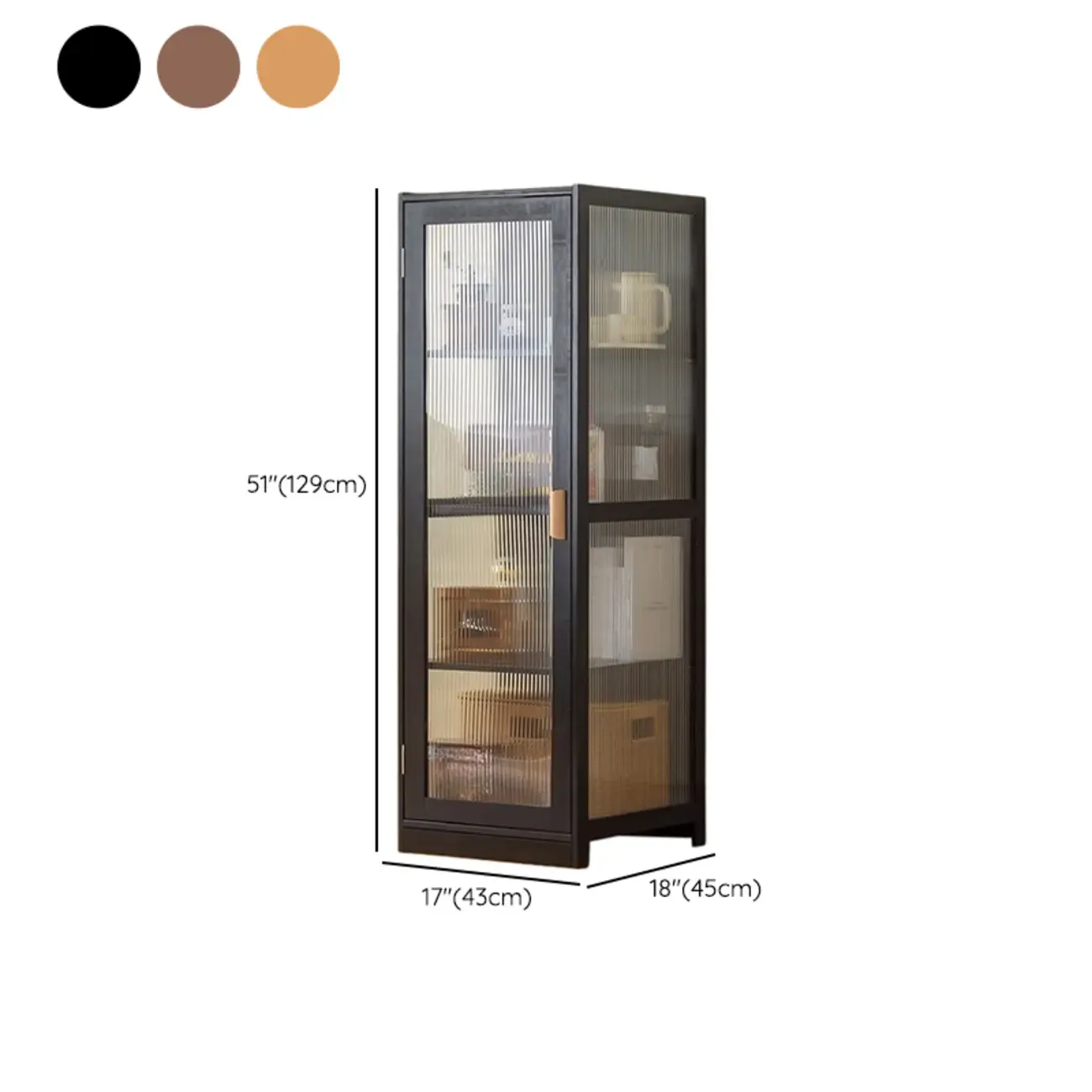 Narrow Adjustable Scandinavian Bamboo Glass Curio Cabinet Image - 19