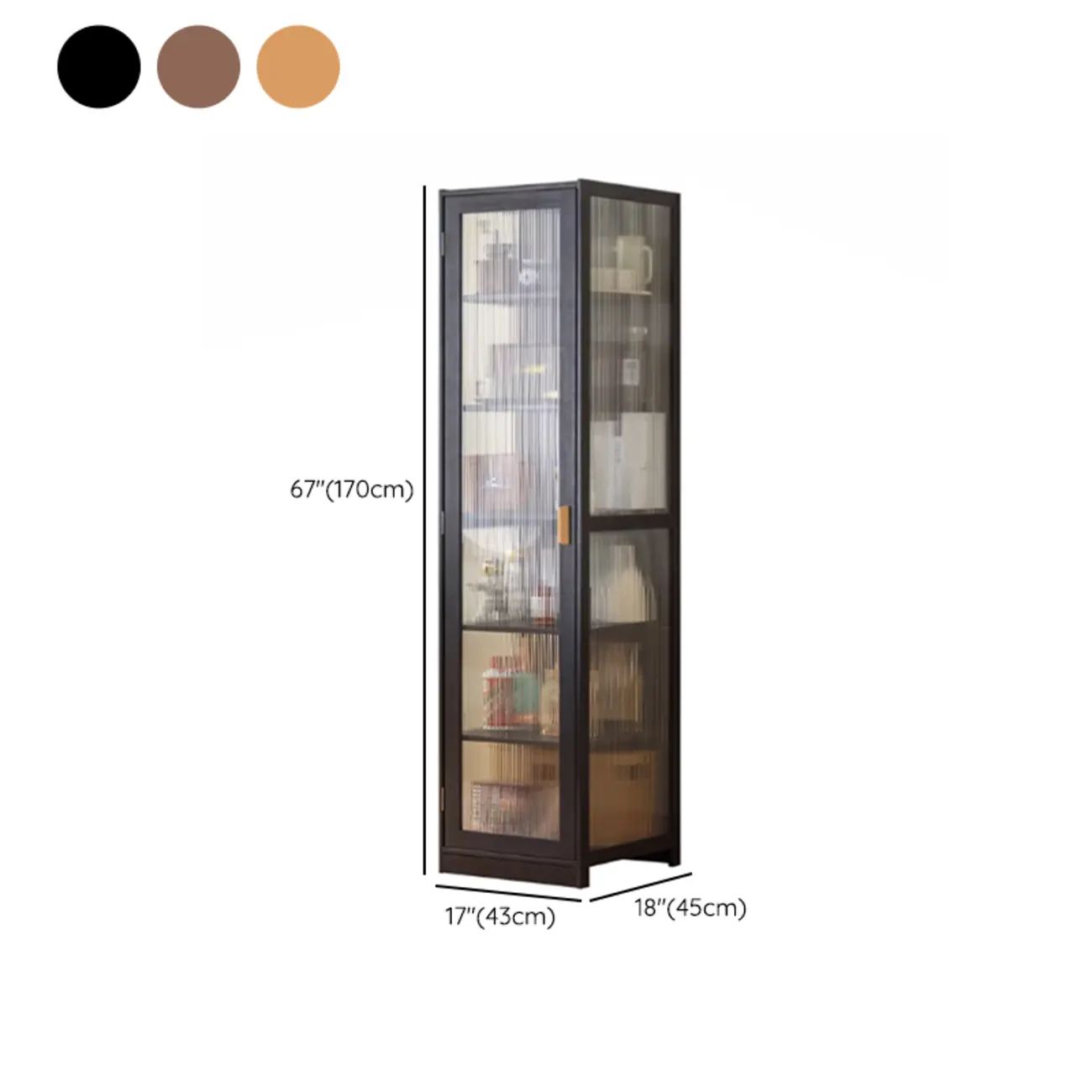 Narrow Adjustable Scandinavian Bamboo Glass Curio Cabinet Image - 20 | homeyfad