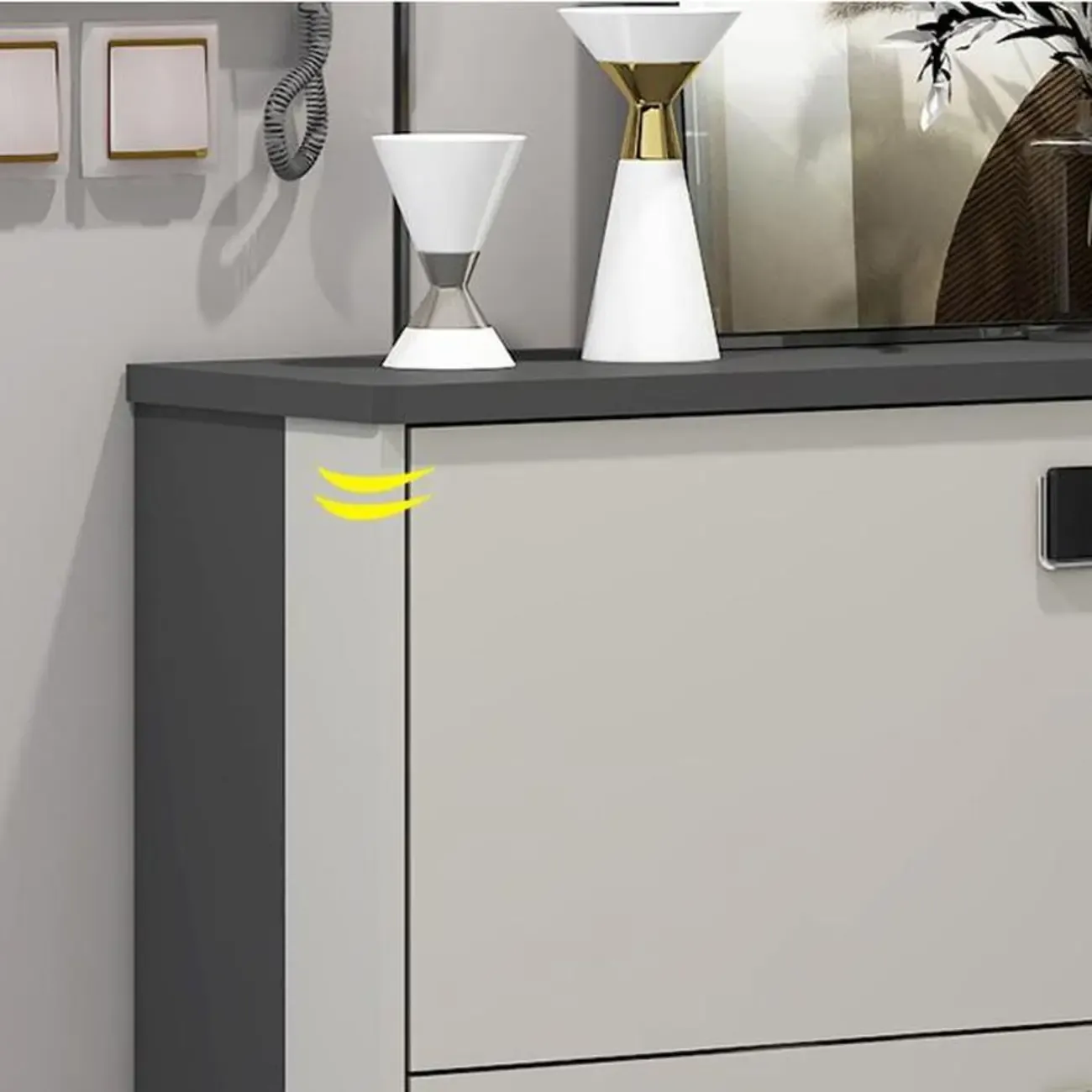 Narrow Black-White Solid Wood Drop Front Shoe Cabinet Image - 4