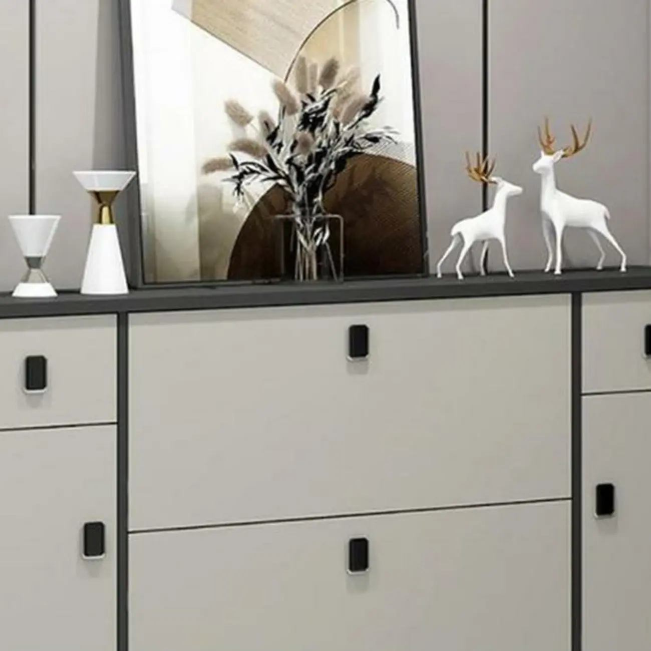 Narrow Black-White Solid Wood Drop Front Shoe Cabinet Image - 8 | homeyfad