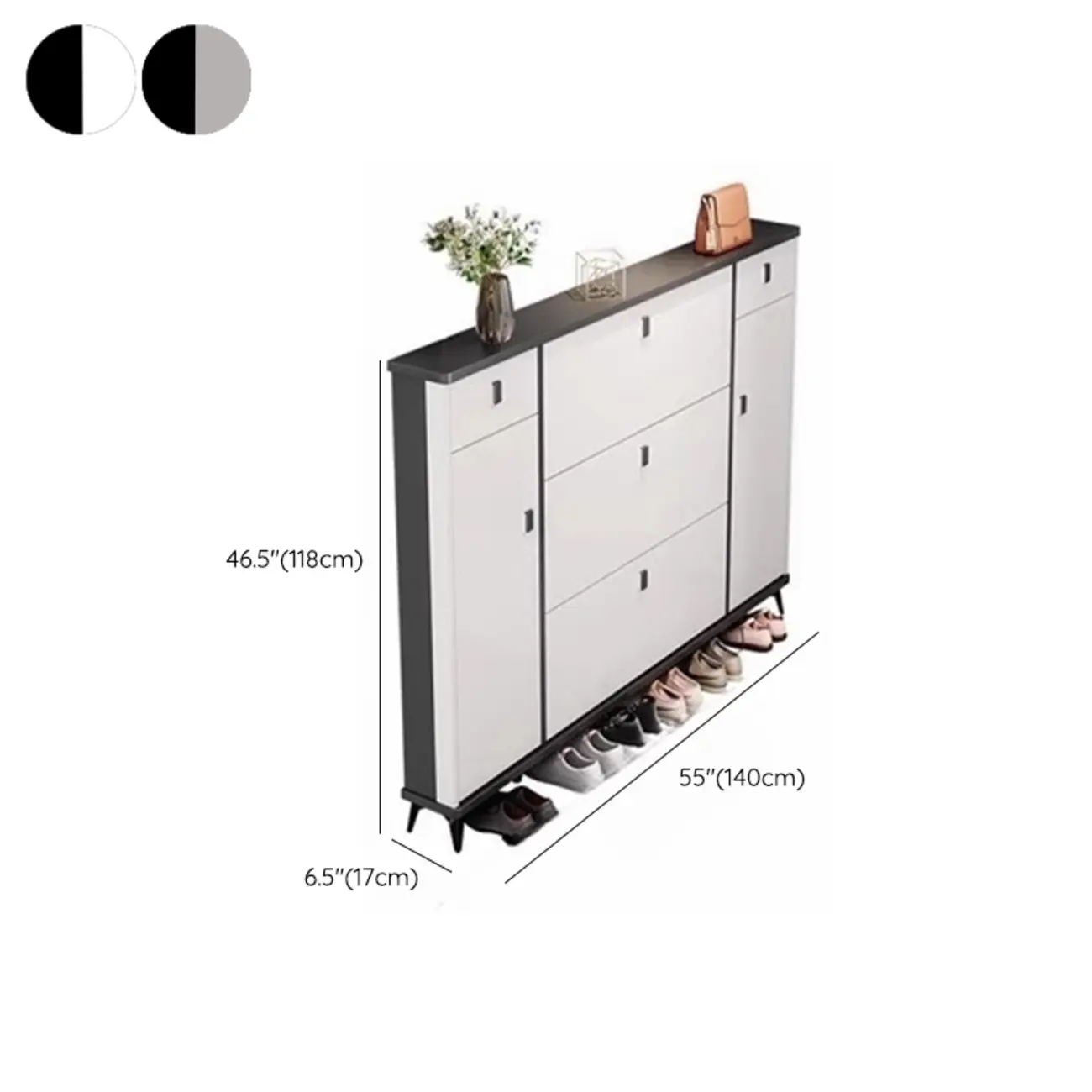 Narrow Black-White Solid Wood Drop Front Shoe Cabinet Image - 14 | homeyfad