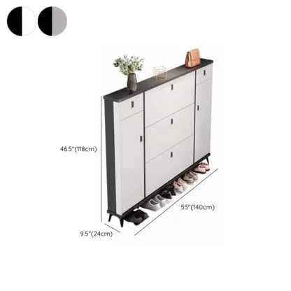 Narrow Black-White Solid Wood Drop Front Shoe Cabinet Image - 19