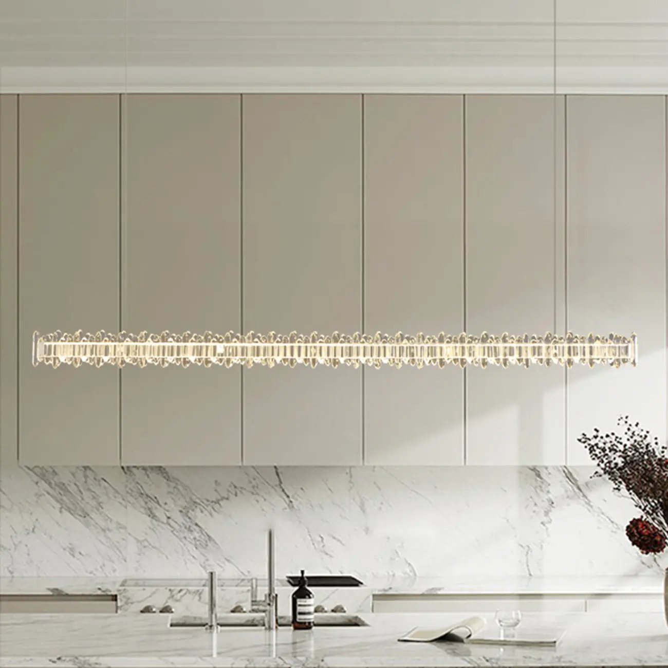 Modern Large Linear Crystal Kitchen Island Light Dimmable LED Image - 1 | homeyfad