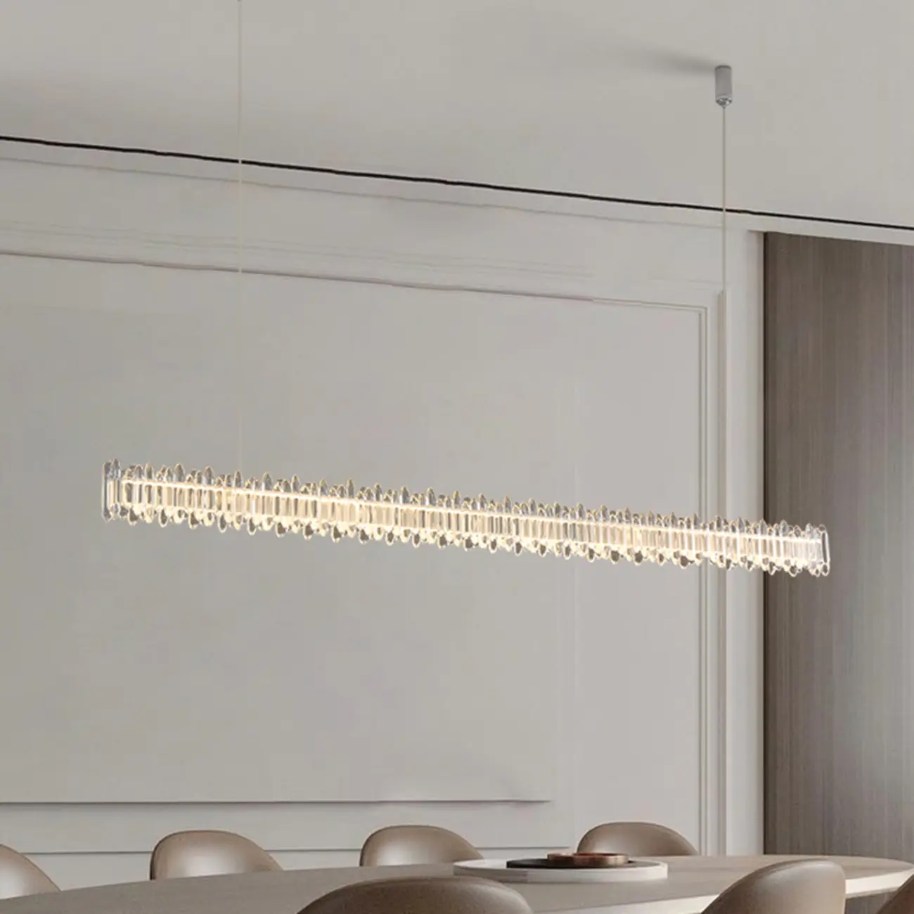 Modern Large Linear Crystal Kitchen Island Light Dimmable LED Image - 4 | homeyfad