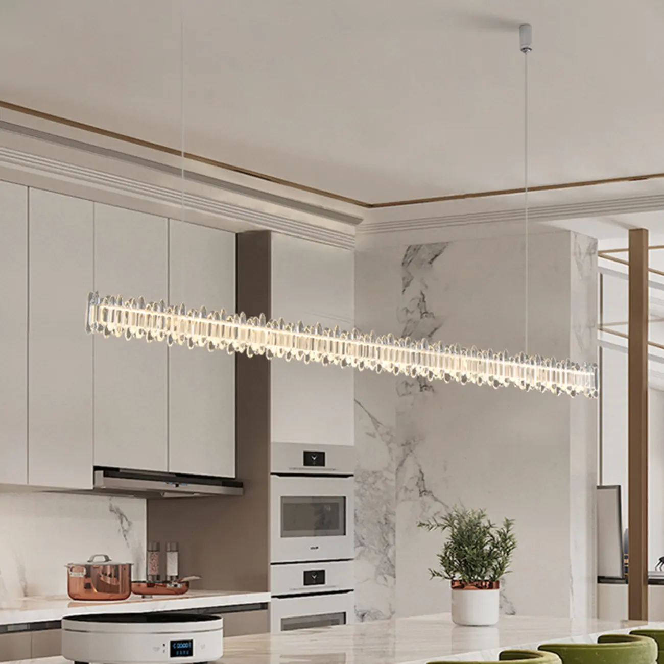 Modern Large Linear Crystal Kitchen Island Light Dimmable LED Image - 5 | homeyfad