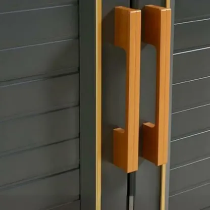 Luxury Grey Metal Entryway Shoe Cabinet with Gold Trim Image - 5