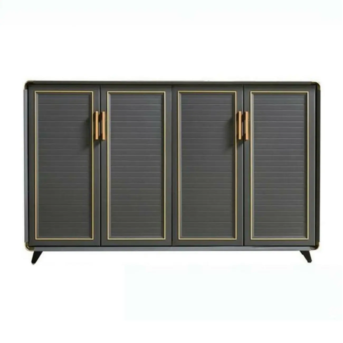 Luxury Grey Metal Entryway Shoe Cabinet with Gold Trim Image - 12 | homeyfad