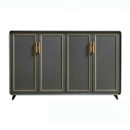 Luxury Grey Metal Entryway Shoe Cabinet with Gold Trim Image - 12