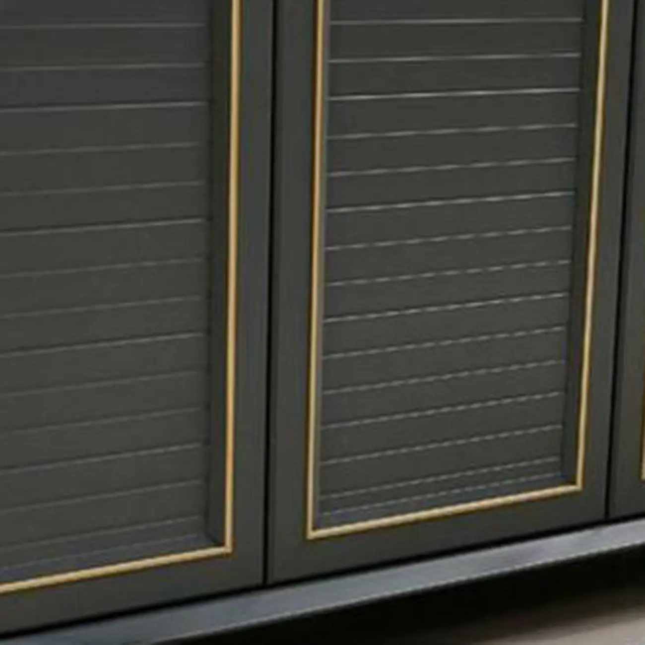 Luxury Grey Metal Entryway Shoe Cabinet with Gold Trim Image - 8 | homeyfad