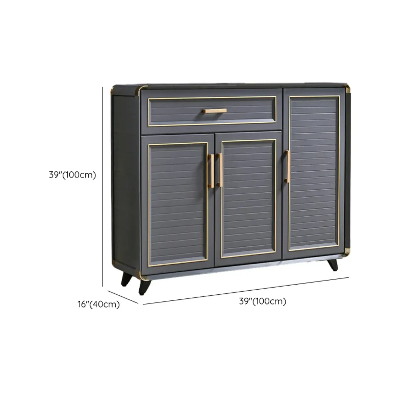 Luxury Grey Metal Entryway Shoe Cabinet with Gold Trim #size