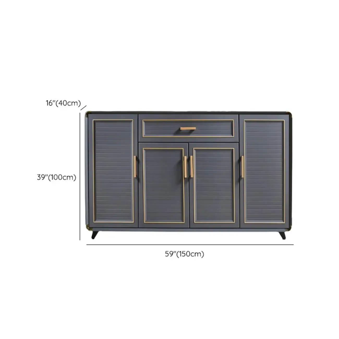 Luxury Grey Metal Entryway Shoe Cabinet with Gold Trim Image - 16
