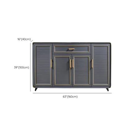 Luxury Grey Metal Entryway Shoe Cabinet with Gold Trim Image - 17