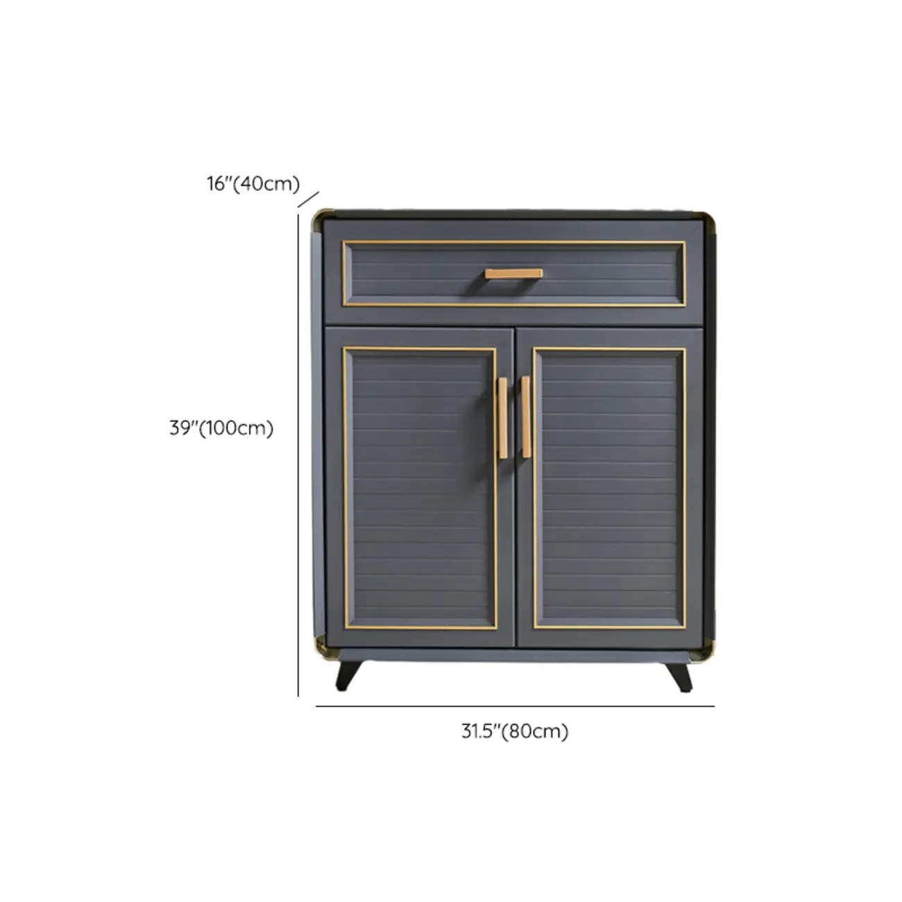 Luxury Grey Metal Entryway Shoe Cabinet with Gold Trim Image - 19 | homeyfad