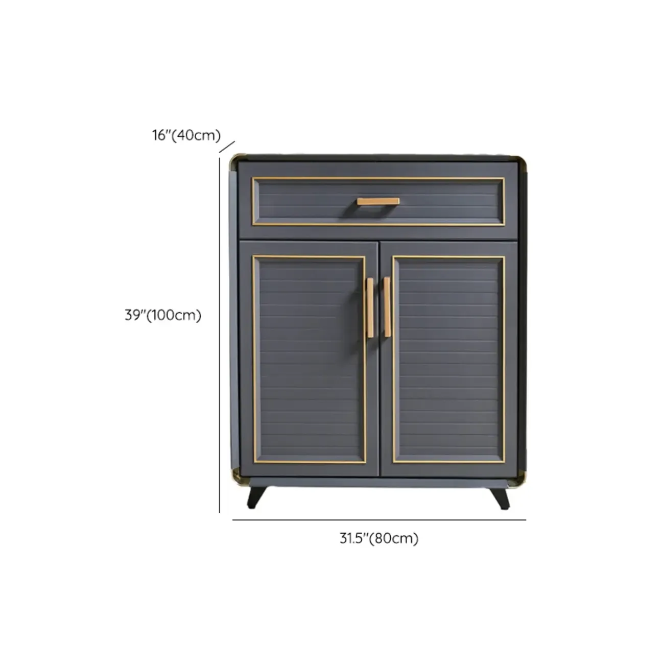 Luxury Grey Metal Entryway Shoe Cabinet with Gold Trim Image - 19
