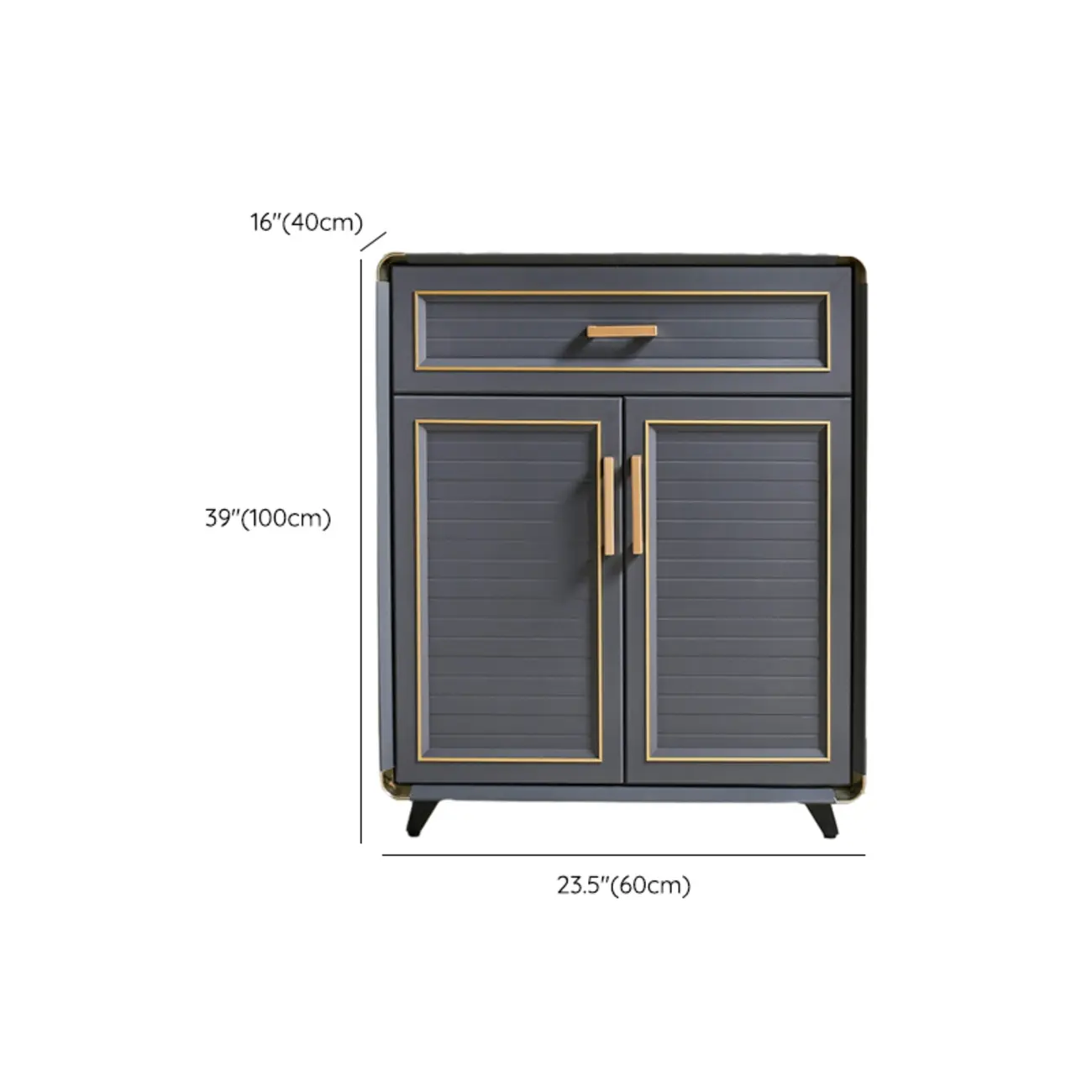 Luxury Grey Metal Entryway Shoe Cabinet with Gold Trim Image - 20 | homeyfad