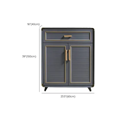 Luxury Grey Metal Entryway Shoe Cabinet with Gold Trim Image - 20