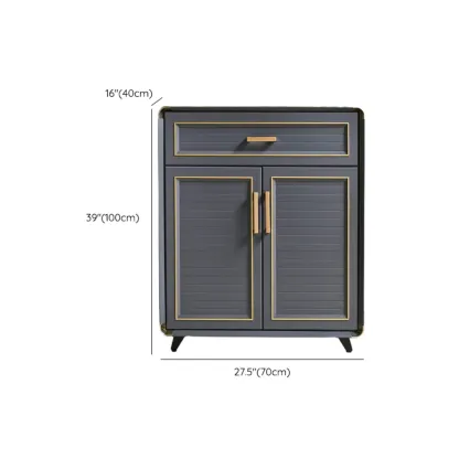 Luxury Grey Metal Entryway Shoe Cabinet with Gold Trim Image - 21
