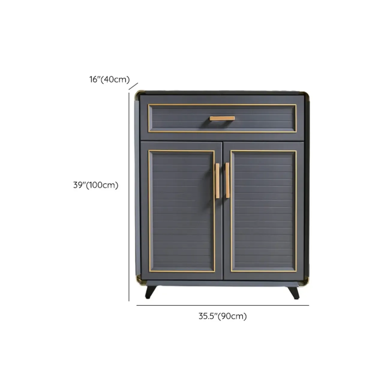 Luxury Grey Metal Entryway Shoe Cabinet with Gold Trim Image - 22