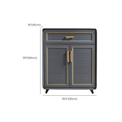 Luxury Grey Metal Entryway Shoe Cabinet with Gold Trim Image - 22