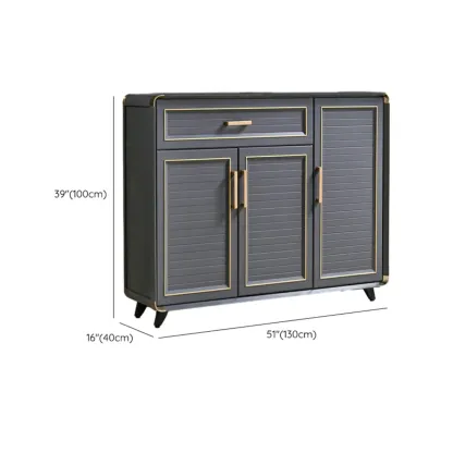 Luxury Grey Metal Entryway Shoe Cabinet with Gold Trim Image - 24