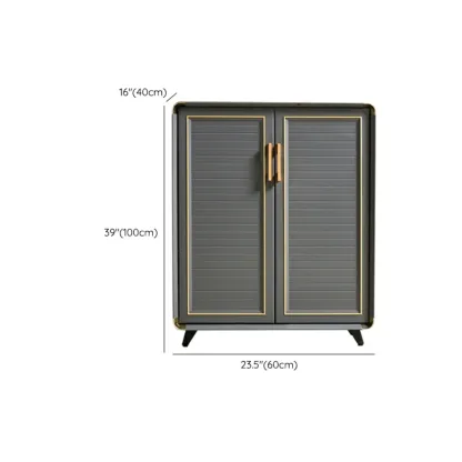 Luxury Grey Metal Entryway Shoe Cabinet with Gold Trim Image - 32